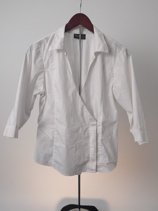 Style & Co. Tops - Style & Co. white wrap-style 3/4 sleeve blouse